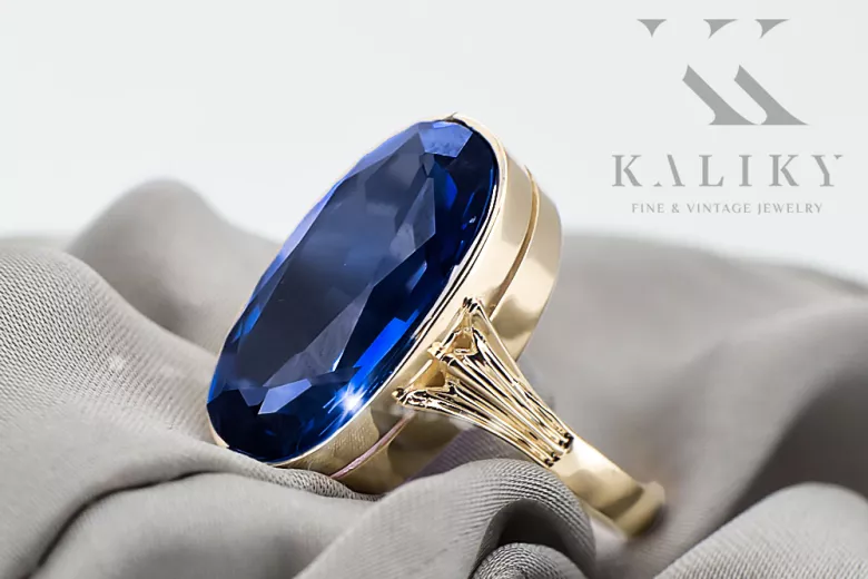 Ring Vintage Stil Saphir 14 Karat Gelbgold vrc113y